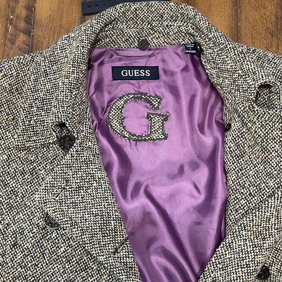 Vintage Guess Tweed Long Trench Coat Women's Large Wool Rare Find 90s - Picture 12 of 15